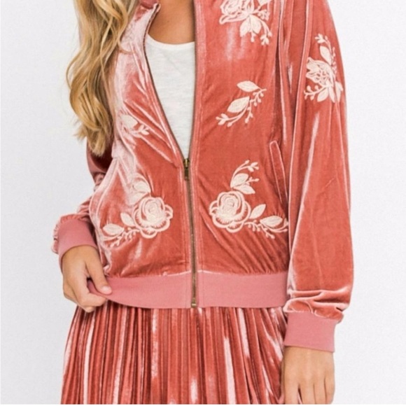 Flying Tomato Jackets & Blazers - Flying Tomato Rose Velvet Bomber Jacket